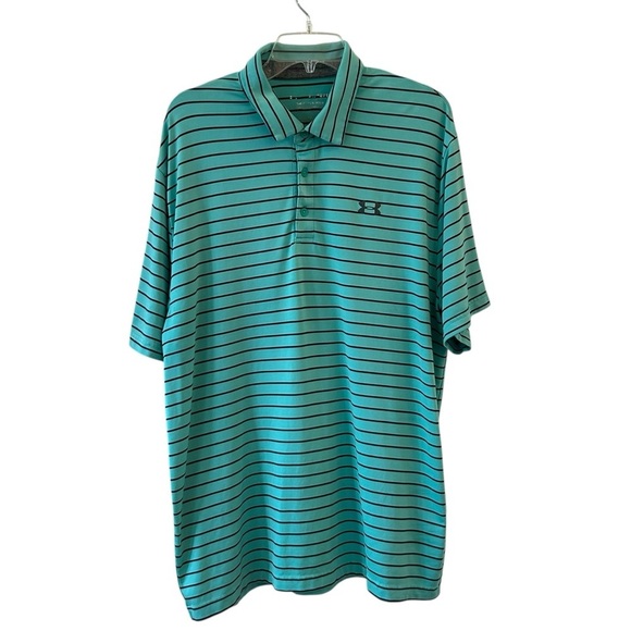 Under Armour Men's Blue Green Teal Turquoise Striped Short Sleeved Polo Shirt XL - Picture 1 of 4
